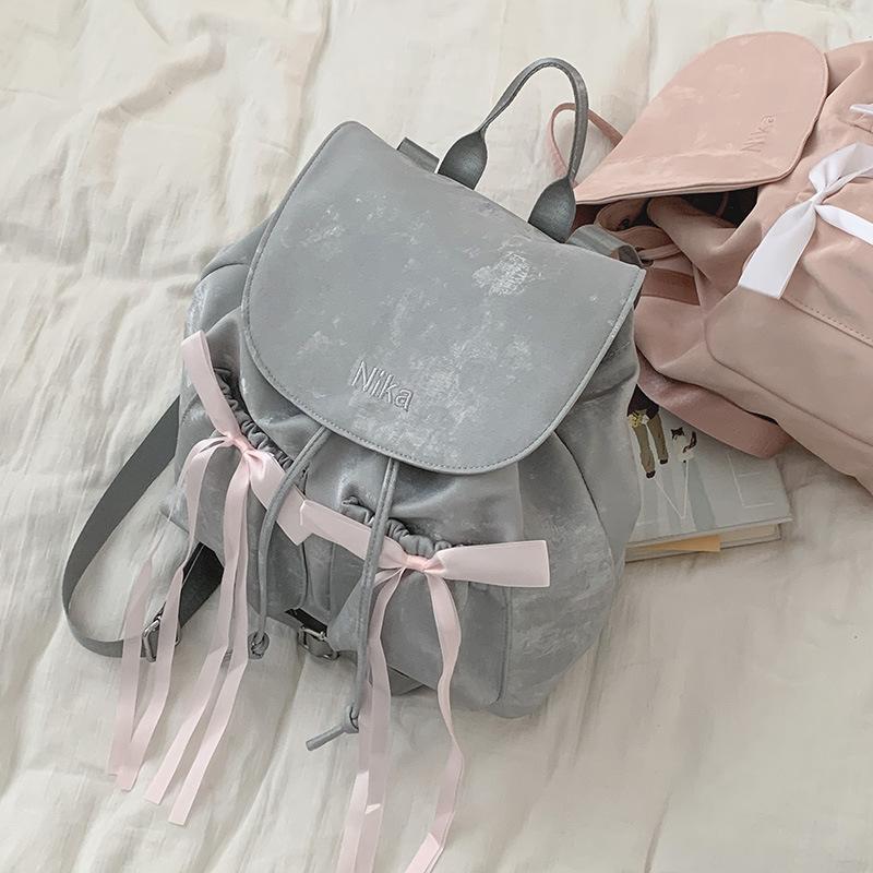 Casual Nylon Canvas Bow Backpack Women's Bag 2025 New Niche Backpack Simple Travel Bag