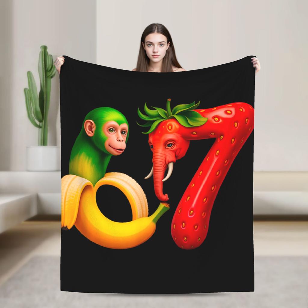 67 Zes Zeven 6 7 Grappige Italiaanse Brainrot Radio Muziek Deken Zacht Mode Pluche Worpdeken Voor Meisjes Slaapkamer Flanel Sprei