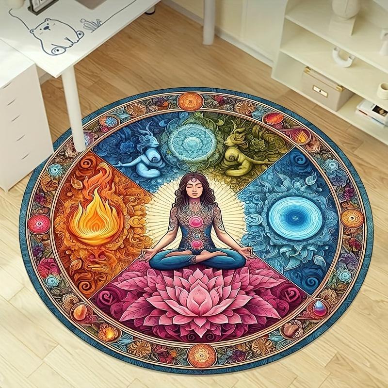 

Chakra Lotus Round Rug Water & Fire Meridian Design, Non-Slip Crystal Velvet Yoga Mat for Meditation,Living Room & Bedroom Decor 60cm