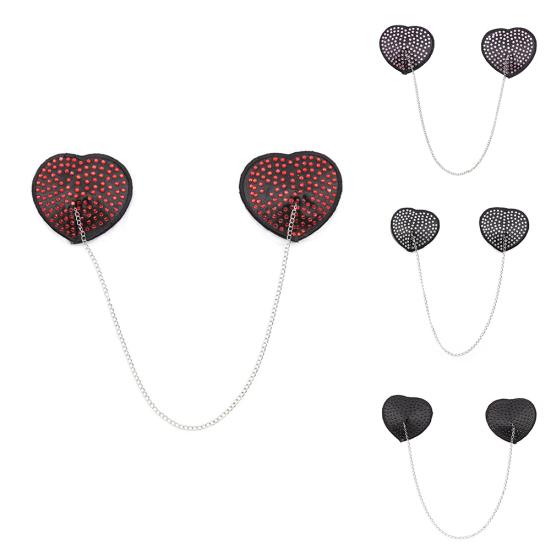 Sexy Women Chain Nipple Cover Rhinestone Heart Shape Reusable Breast Stickers
