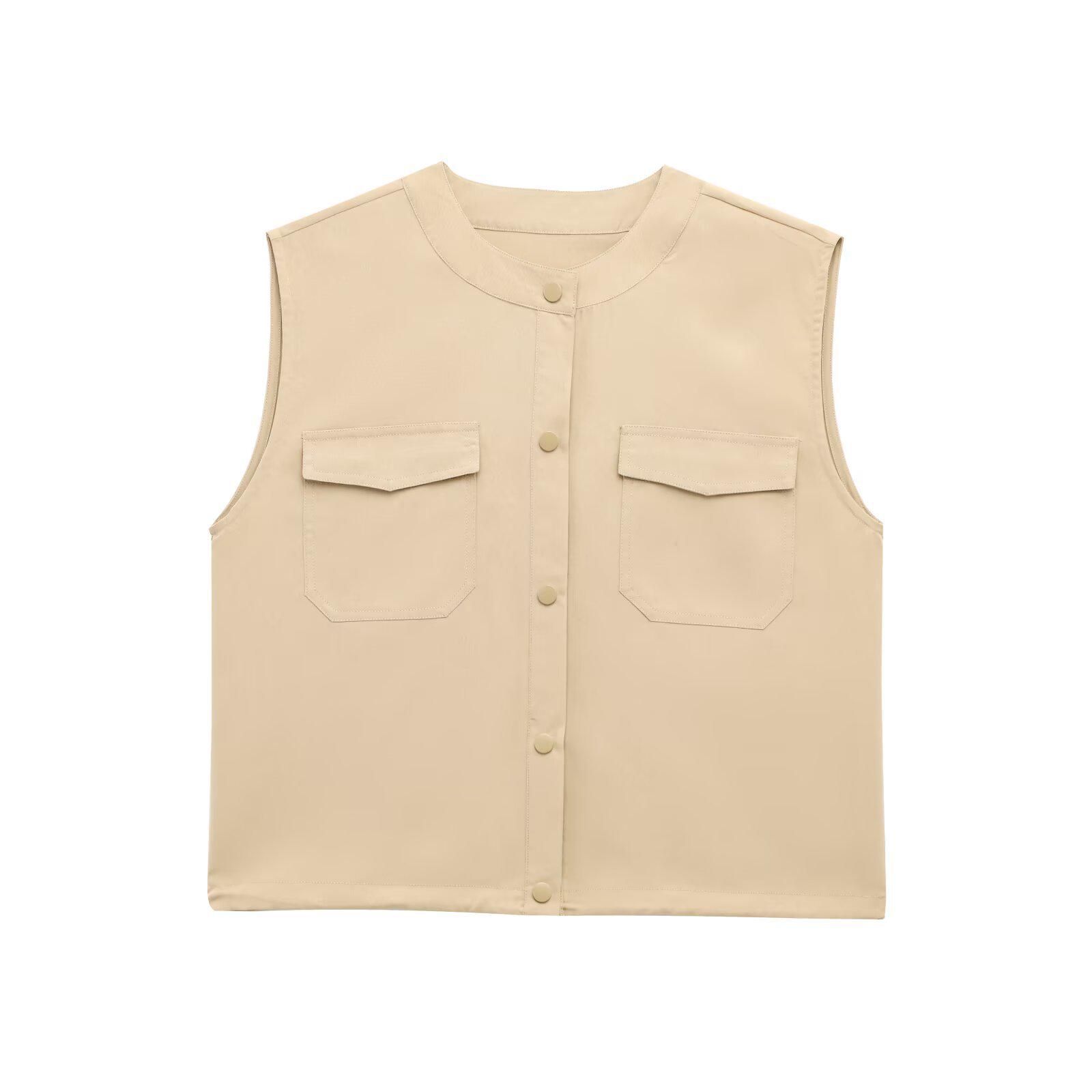 

Весна 2025 Женский Европейский и Американский Стиль Модный Универсальный Жилет с Эластичным Подолом M хаки