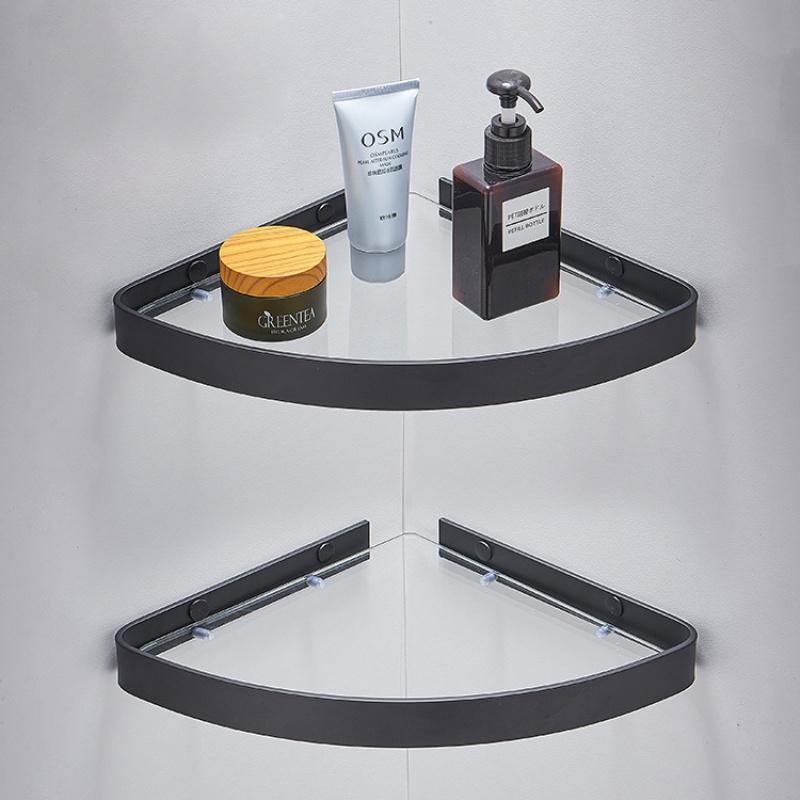 Black Bathroom Shelf Wall-mounted Glass Shower Corner Rack White Aluminum Bathroom Storage Rack Bathroom Accessories Triangular