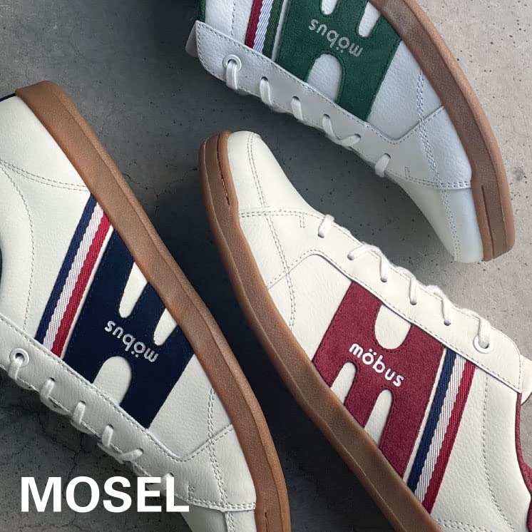 Mobus Men's Leather Sneakers, Genuine Leather, Sports, Casual, Walking Shoes, Current Model MOSEL (CREAM/NAVY, Measurement 25 Points, 0 Centimeters)