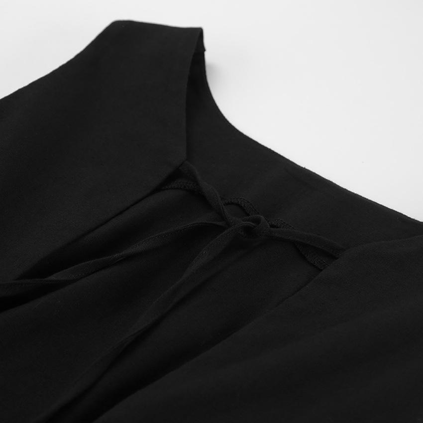 2024 Spring Women's Solid Color Cotton Linen A-line Tank Dress - French Loose Fit, Round Neck.