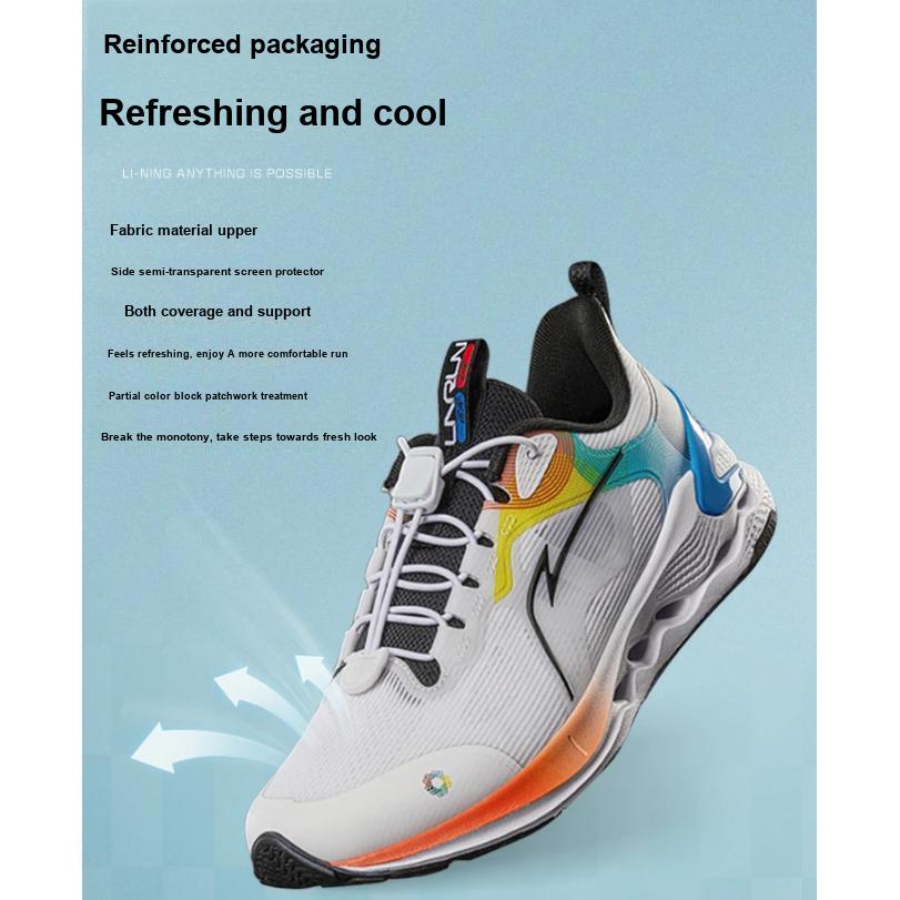 Li Ning Kids Trendy Comfortable Shock Absorption Rebound Low Top Running Shoes Kids Running Shoes White Blue Green YKFU056-7