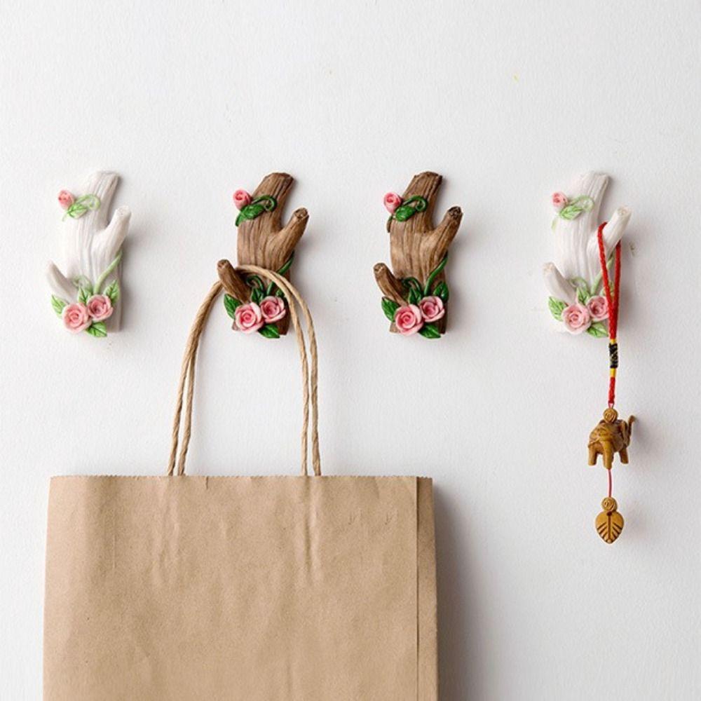 3pcs Strong Sticky Key Holder No-Drill Coat Rack Creative Resin Adhesive Hooks Bedroom