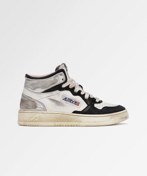 [Autry] Medalist Vintage Mid Cut Sneakers in Leather Black and Silver 80567131720 35(225)