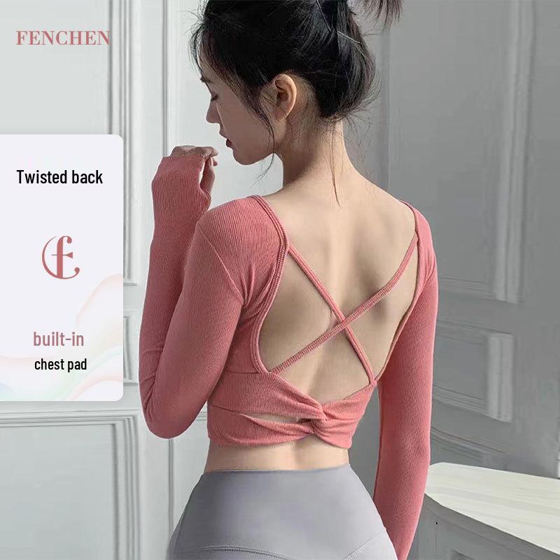 Women's Long Sleeve Yoga Top with Chest Pads & Twisted Back + Slim Fit Yoga Pants