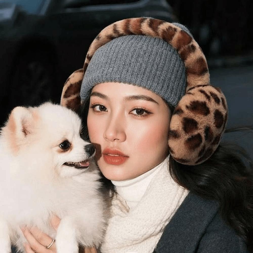 Soft Leopard Print Earmuffs Faux Fur Foldable Ear Covers Plush Ear Warmers Teens