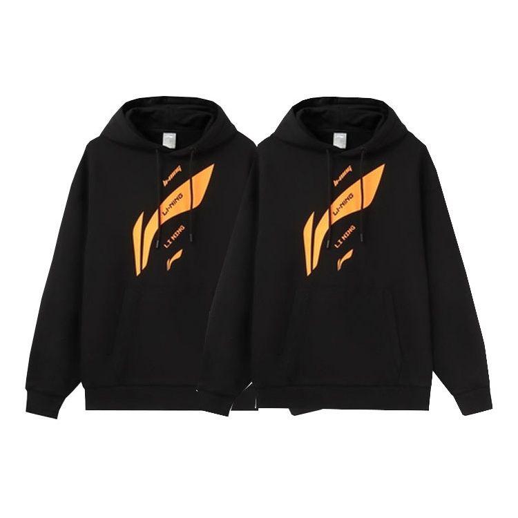 Li Ning Training Series Retro Logo Print Loose Fleece Hooded Sweatshirt Unisex Sweatshirt Black AWDRD36-6