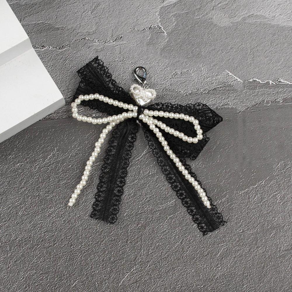 

Pearl Bow Keychain Heart Pendant Key Holder Sweet Bag Pendant Accessories Girls чёрный