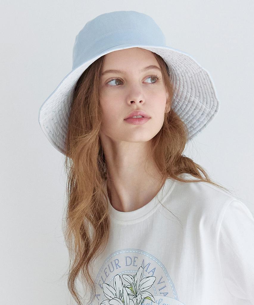 NONLOCAL Reversible Wired Linen Bucket Hat - Light Blue