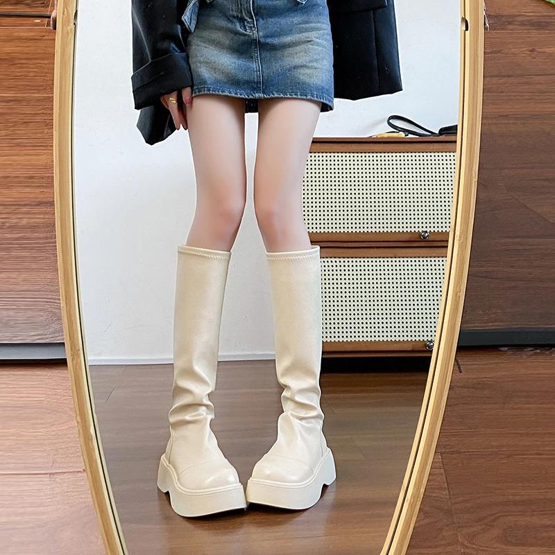 Autumn Winter Platform Thick Sole Women Knee High Boots Cosy Soft Leather Street Style  Mordern Long Booties Zapatos De Mujes