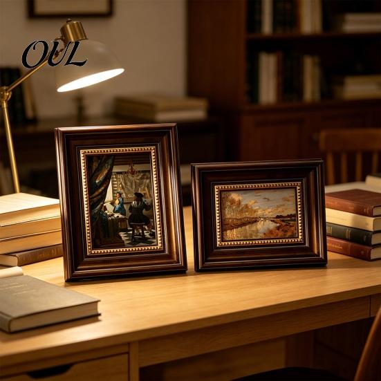 Vintage Wood Wall Frame Retro Photo Frame, Art Display Oriental Aesthetics Splicing Structure Decor, DIY Empty for Calligraphy Ink Paintings