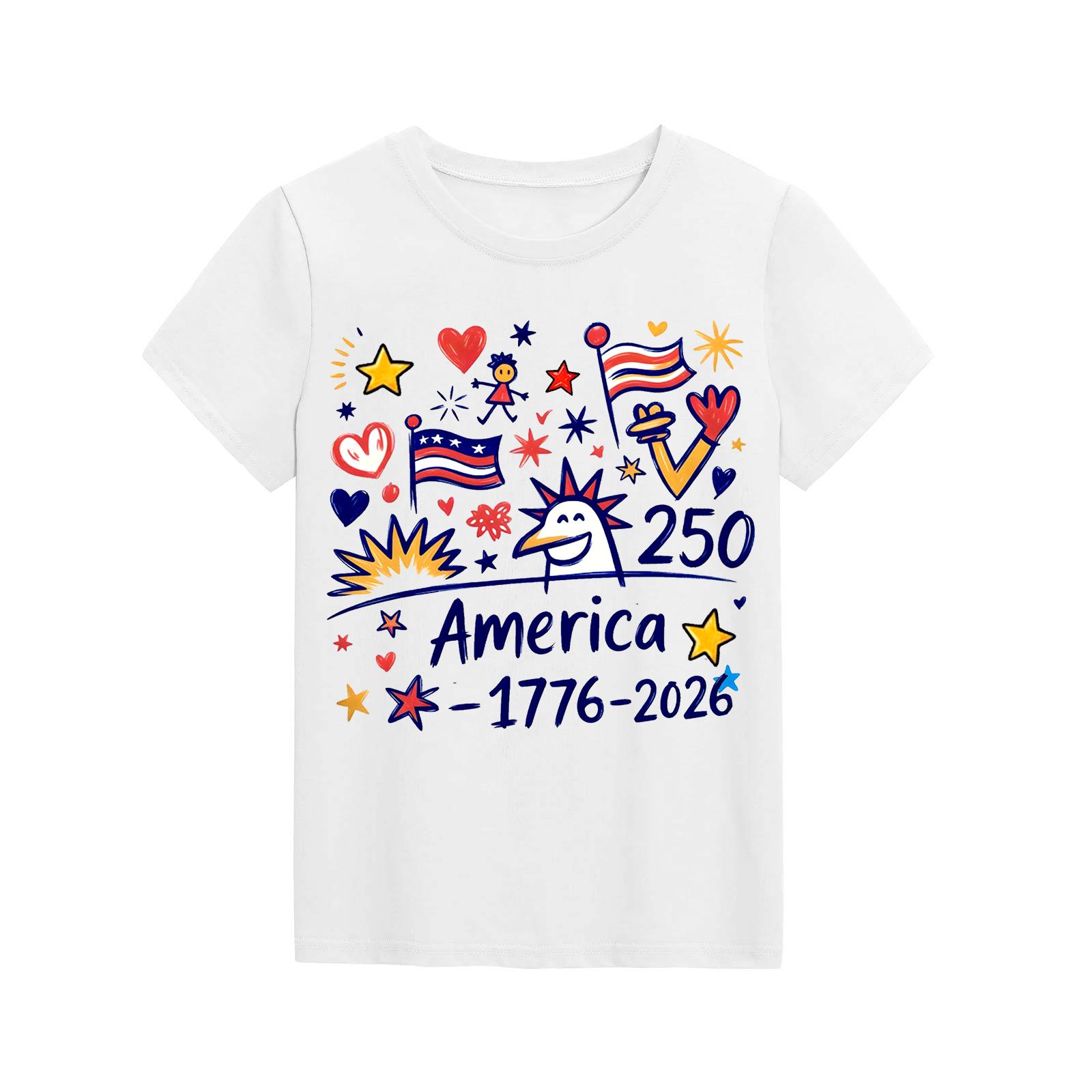 

Fashionable Round Neck Short Sleeve Work Clothes Printed Tops For KID Summer Tops 160 білий