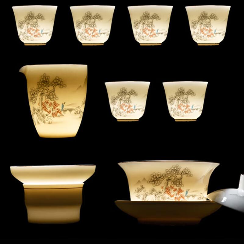 Gold-Inlaid Jade Gilded Mountain Stream Tea Set