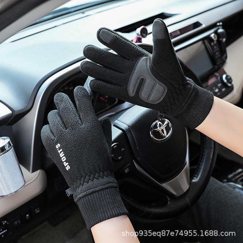 Winter Thermal Gloves Fleece Thickened Cold-proof Touch Screen Cycling Electric Vehicle Driving Gloves Winter Outdoor Gloves