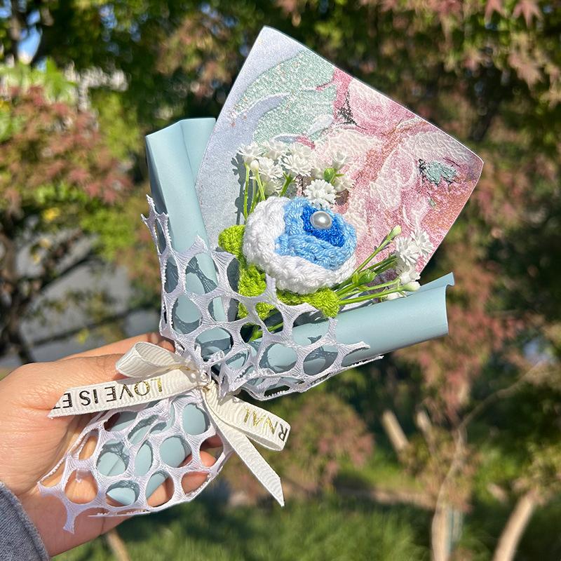 

Вязаная роза, имитация цветка, реквизит для фотосъемки, многоцветный креативный бант, лента, мини-букет, украшение, подарочные аксессуары