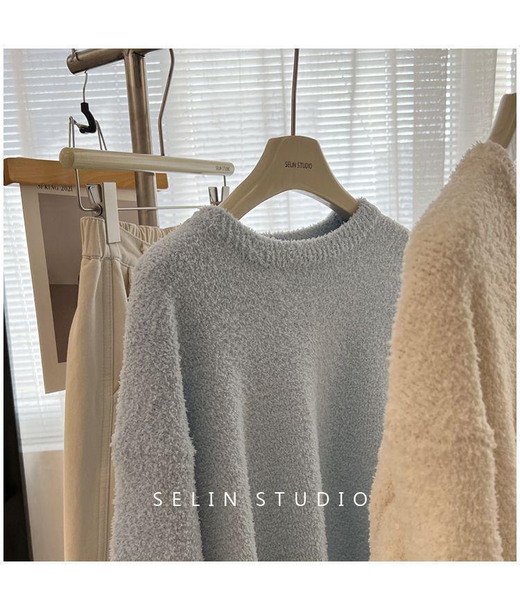 2025 Winter Women’s Chic Korean-Style Round Neck Knitted Pullover Sweater