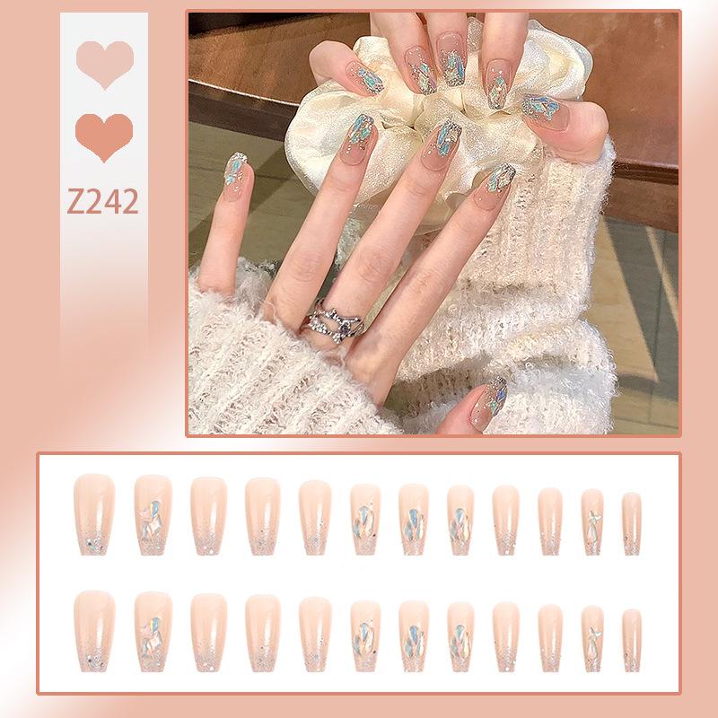 Luxurious Transparent Blush Bubble Rose Press-On Nail Set with Wearable Stickers