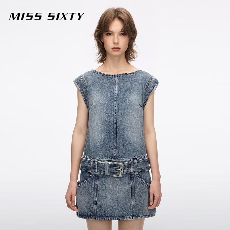 MISS SIXTY 2026 Summer Vintage Washed Denim Short Dress S