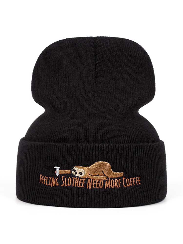 Cute Sloth Embroidery Knitted Cap For Autumn And Winter Outdoor Women Men Warm Beanie