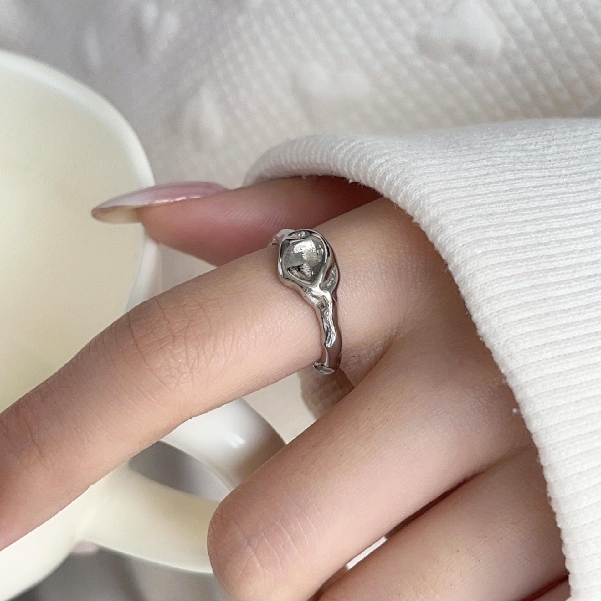 Handmade Irregular Hammered Open Ring with Artistic Abstract Design Open Adjustable