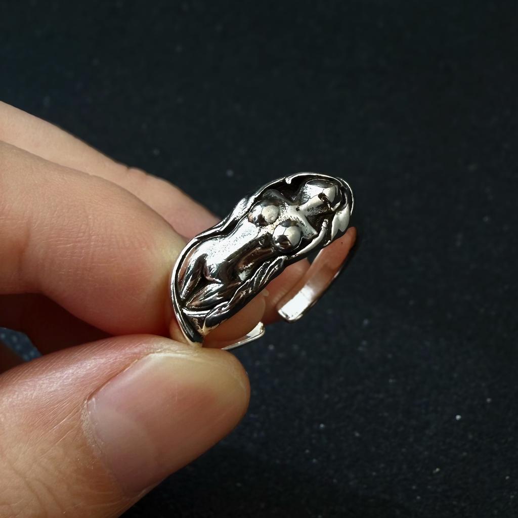 Retro The Nude Body Adjustable Open Ring For Men Punk Gothic Edgy Hiphop Copper Bold Statement Vintage Accessories Gift