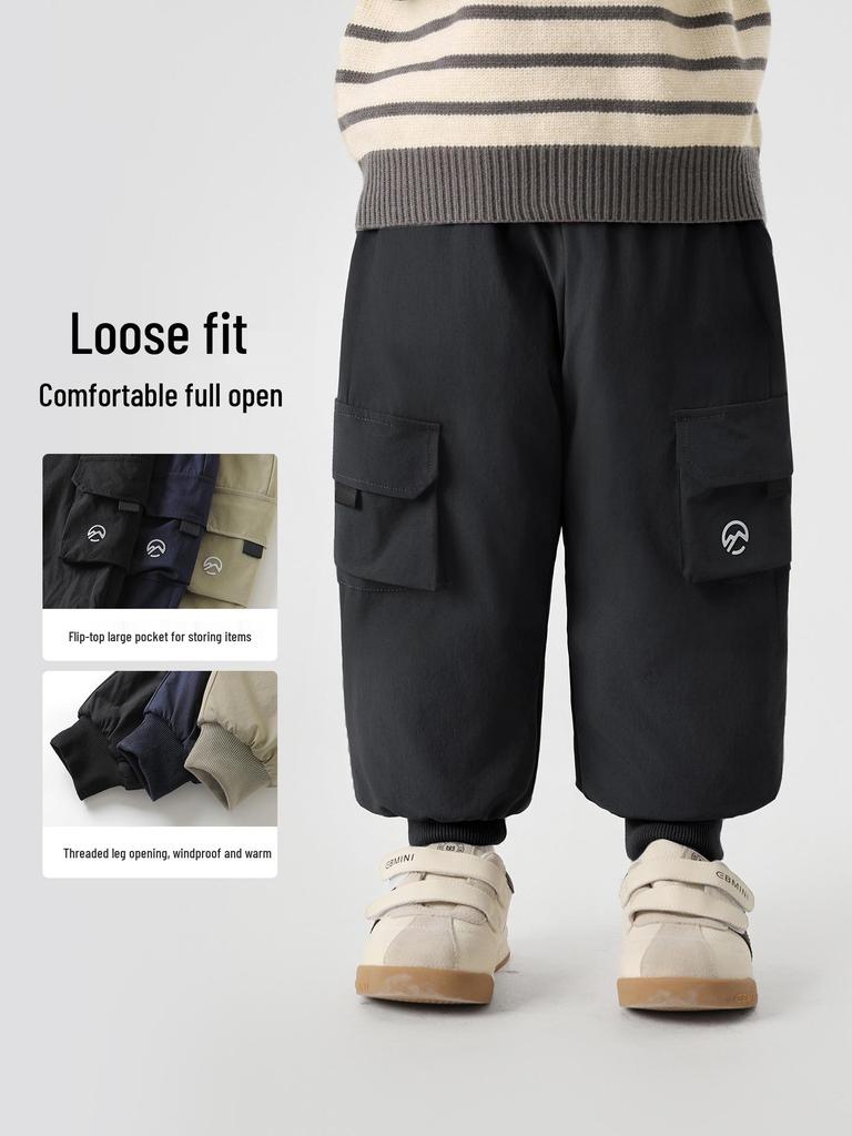 European Boys' Thickened Cotton Workwear Pants, Winter 2025 - Warm Toddler Long Pants, New Children's Clothing