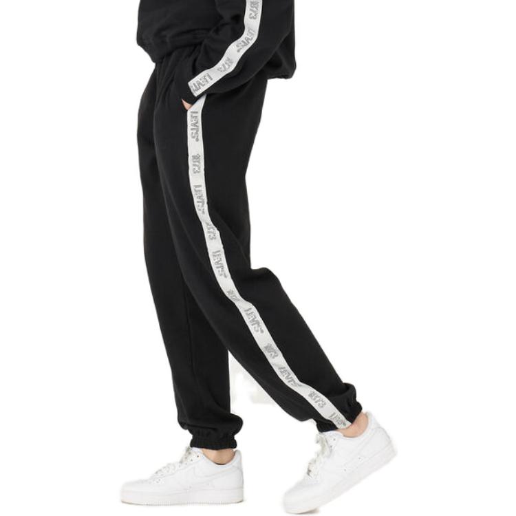 Levis Jednobarevné ohrnuté kalhoty středního pasu volného střihu pro ženy černé A3569-0006