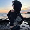 Y2K Black Folds Crop Top Hooded Full Sleeve T-Shirt Women Punk Gothic Fashion Autumn Korean Pullovers Streetwear
