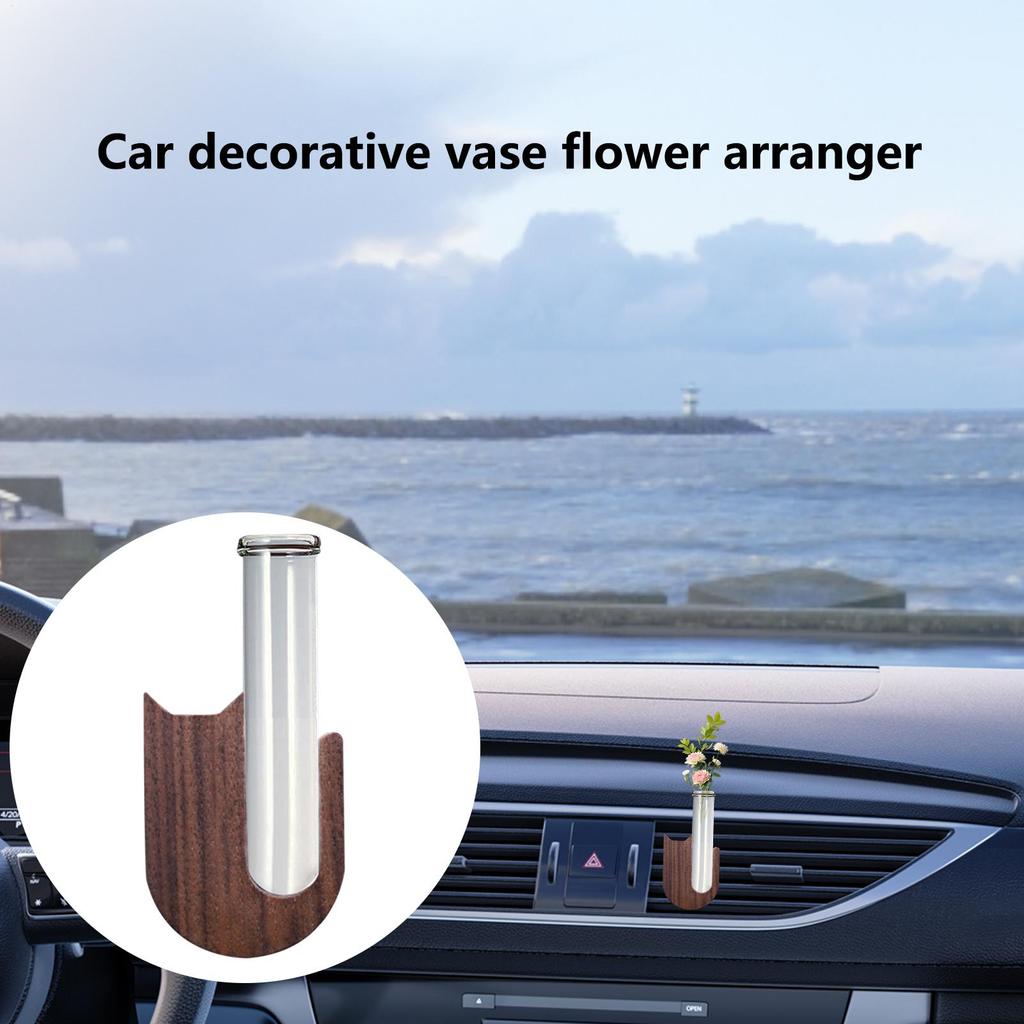 Car Vent Flower Vase Car Vase Vent Clip Plant Holder Hydroponics Wooden Stand Small Ornament Plant Terrarium For Men Women