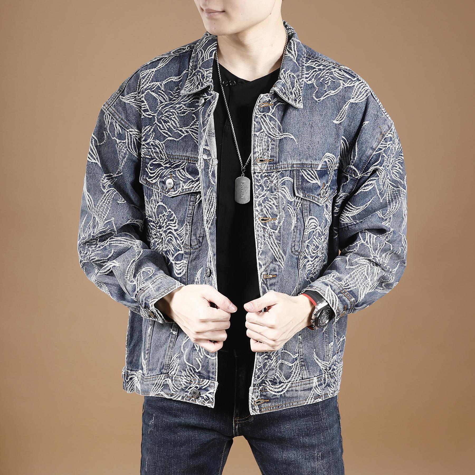Нишевая высококачественная мужская джинсовая куртка с цветочной вышивкой — фото 7