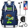 Plants vs Zombies USB-Kopfhörer Rucksack für Teenager Schüler Freizeit Reise Tagesrucksack Große Kapazität Laptop Tasche