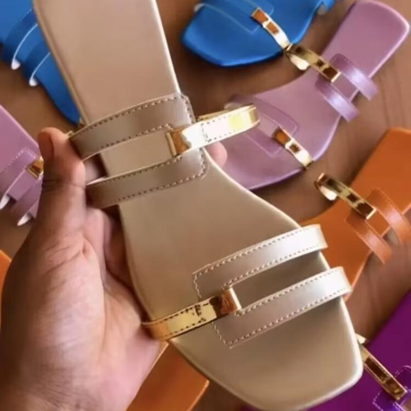 Women's Shoes Slippers Summer New Large Size Color Matching Fashion Flat Bottom Cool Slippers Women