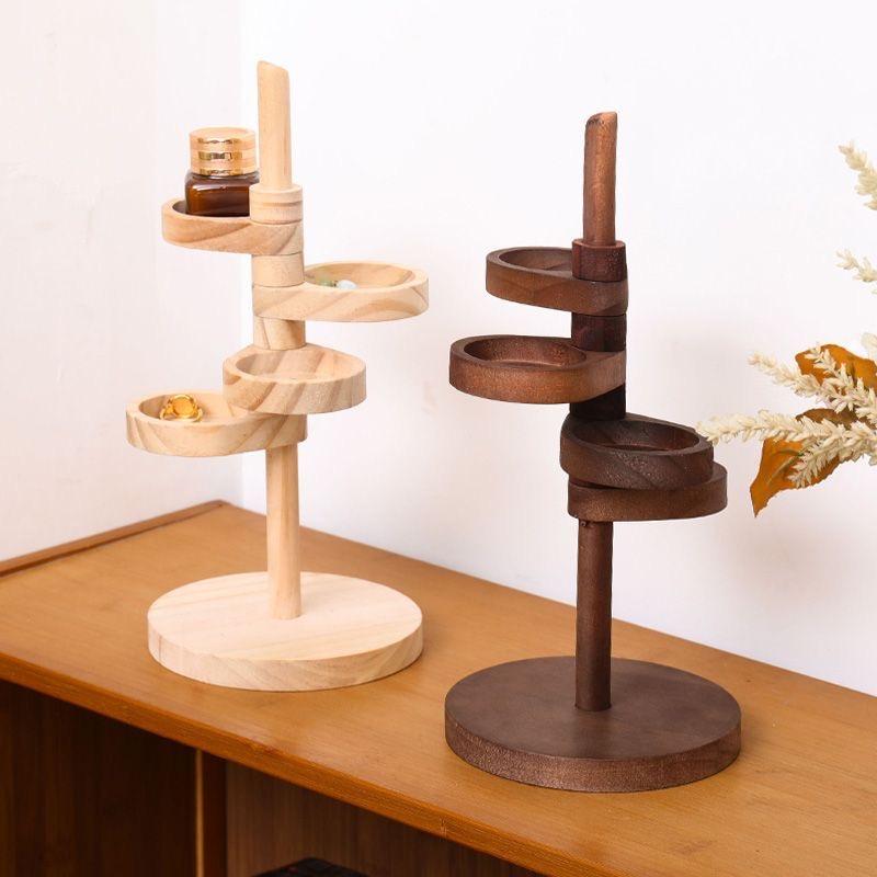 Modern Rotating Wooden Desktop Multifunctional Shelf Home room Table Jewelry Tray Ornaments Plant Storage Shelf Accessorie Decor