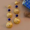 High Quality Long Earings Round Ancient Gold Craftsm Retro Lapis Lazuli Earrings for Women Fashion Exaggerated Wedding Jewelry