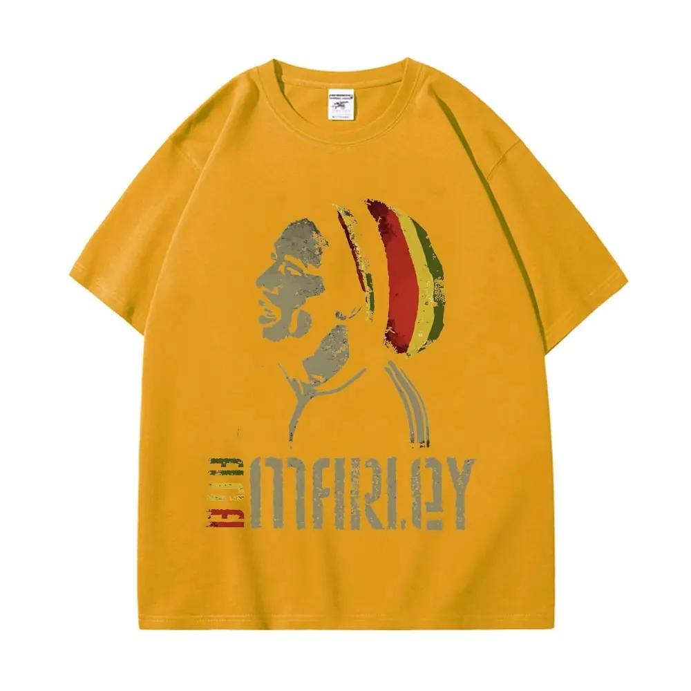 Singer Bob Marley Print T-Shirt Men's Women's Trend Fashion Hip Hop Short Sleeve T Shirt Street Rock Vintage Oversized T-Shirts,: