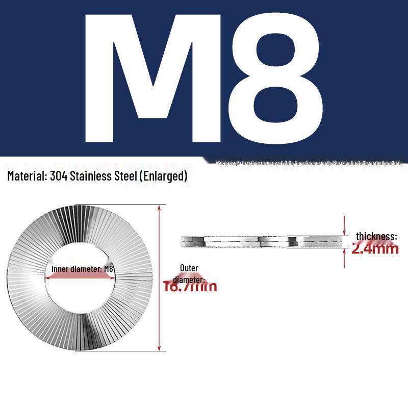 DIN25201 304 Stainless Steel Self-Locking Double Stack Washer, 65Mn Manganese Anti-Loosening, Double-Sided Tooth Layer.