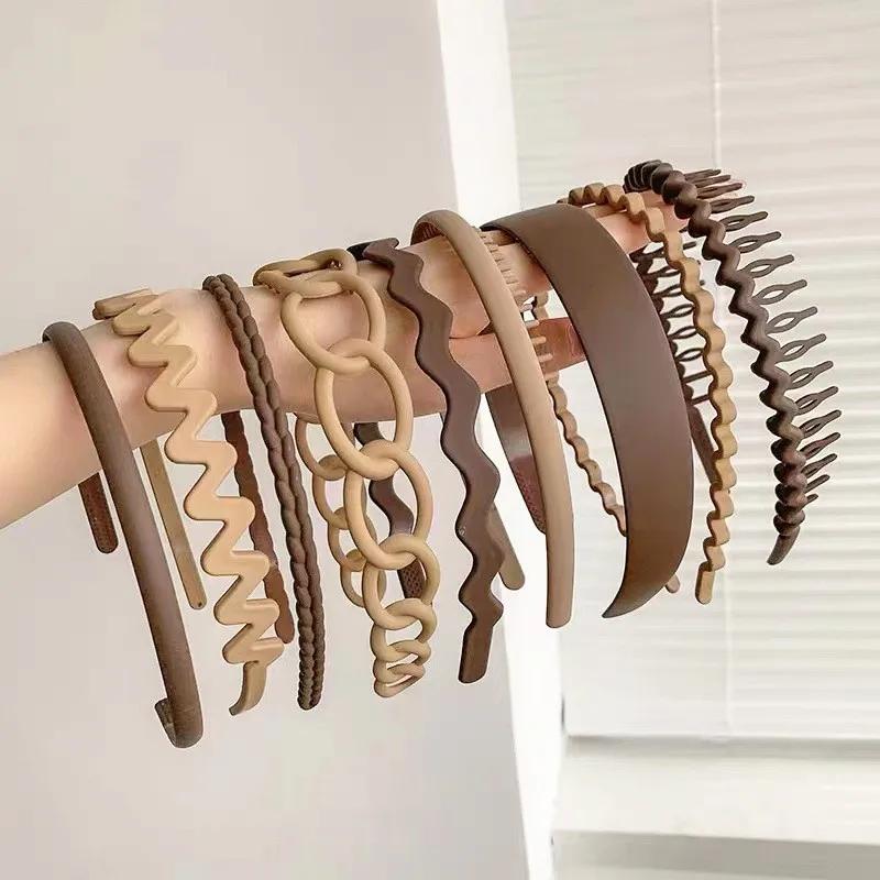 9pcs Fashion Matte Headbands for Women Girls Plastic Hairbands Versatile Simple Hairband Hair Hoop Hair Accessories Set Headwear