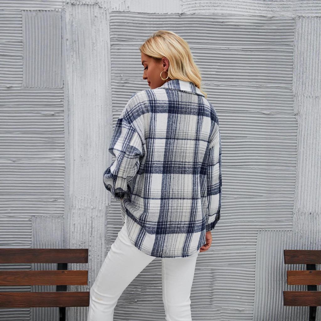 Women's European & American Plaid Woolen Shirt - Autumn/Winter Lapel Button-Up Casual Style