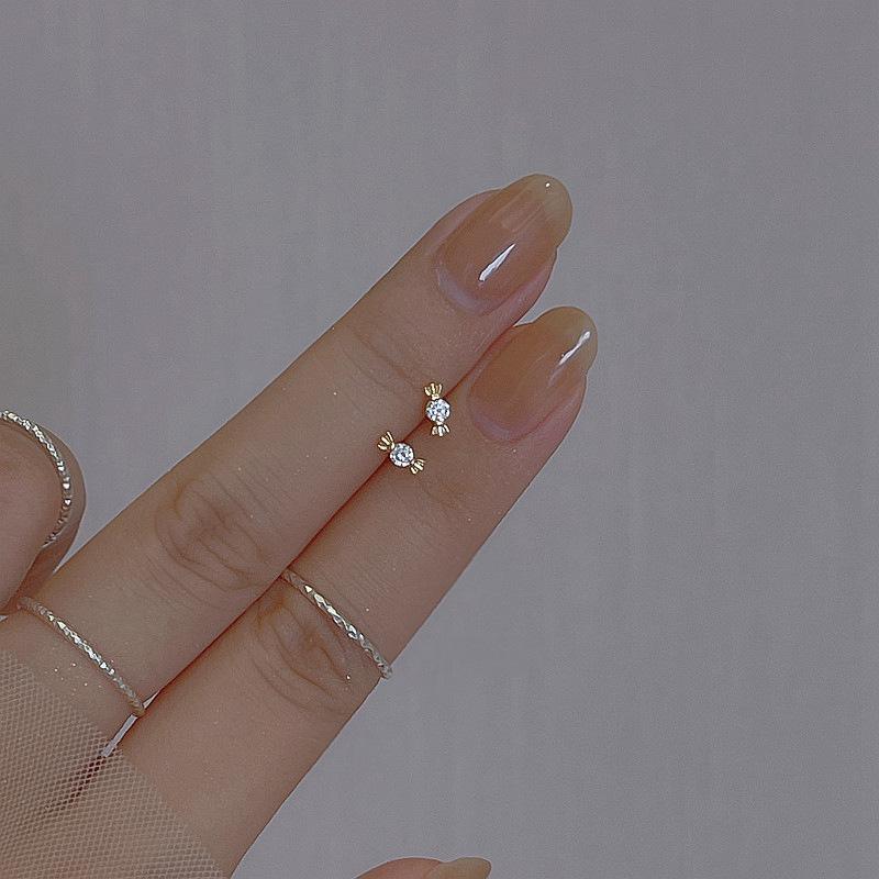 925 Sterling Silver Cute Crystal Sweet Candy Stud Earrings For Woman Christmas Gifts Piercing Jewelry Aretes De Mujer Gift