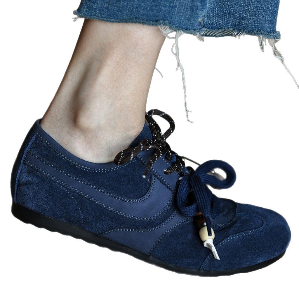 Piel suave esmerilada azul Zapatos de entrenamiento alemanes moda femenina zapatos casuales 2025 nuevo principios de otoño retro Forrest Gump zapatos de mujer zapatos de vestir