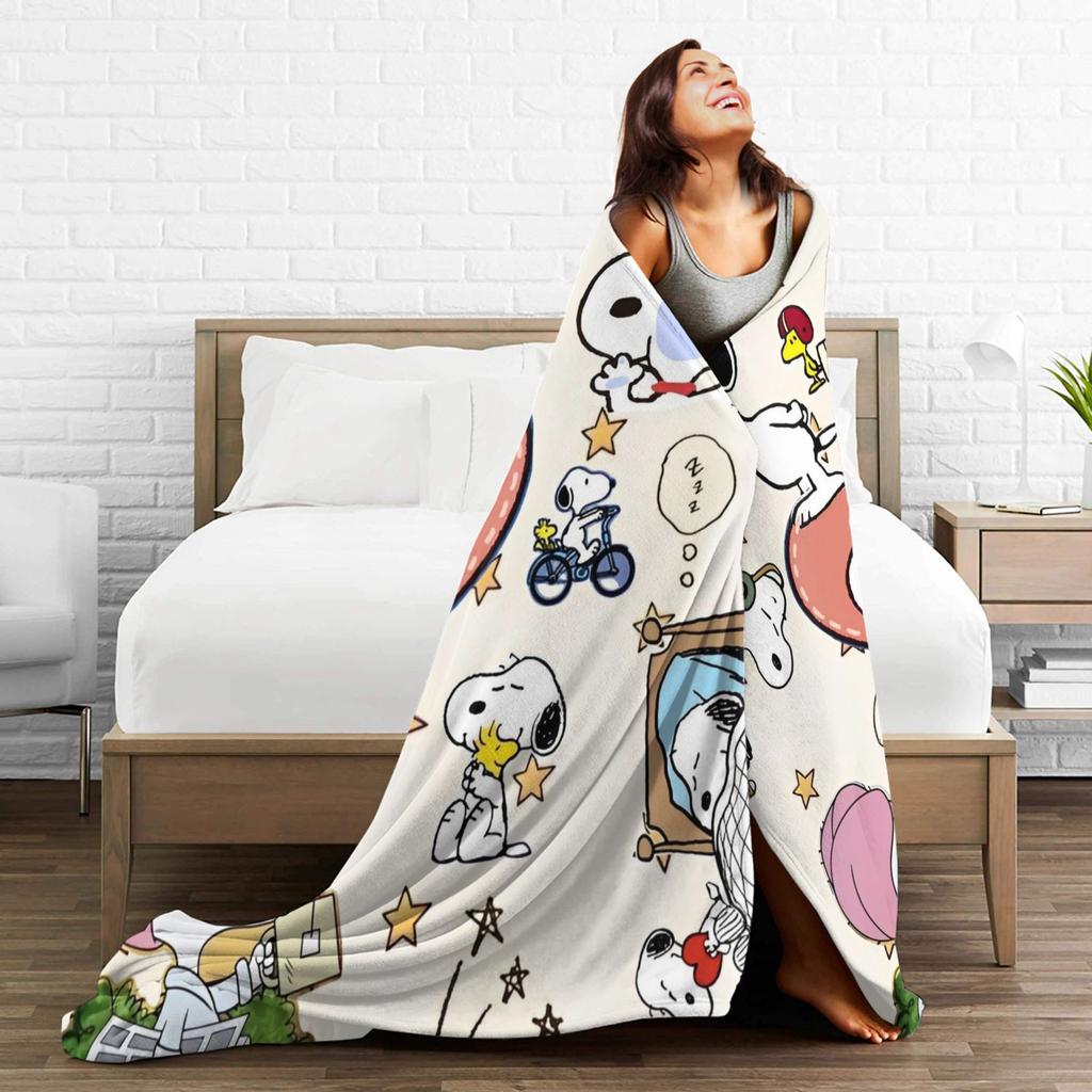 Snoopys Woodstock Velvet Throw Blanket Cartoon Blankets for Sofa Bedroom Super Warm Quilt,