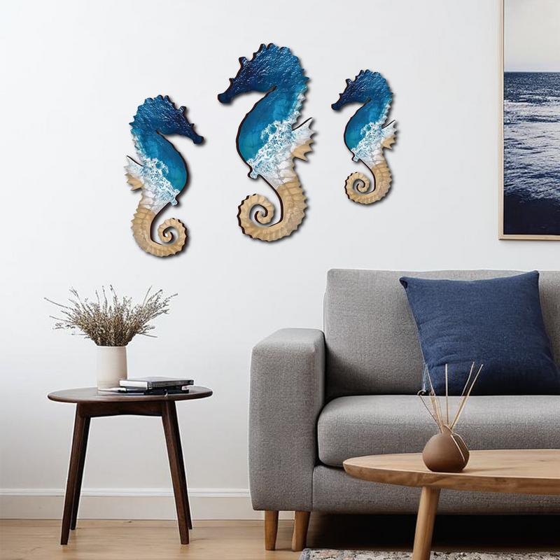 Seahorse Wall Art 3Pcs Beach Decorations Farmhouse Decor Beach Theme Decoration For Bathroom Indoor Outdoor Wall Decor