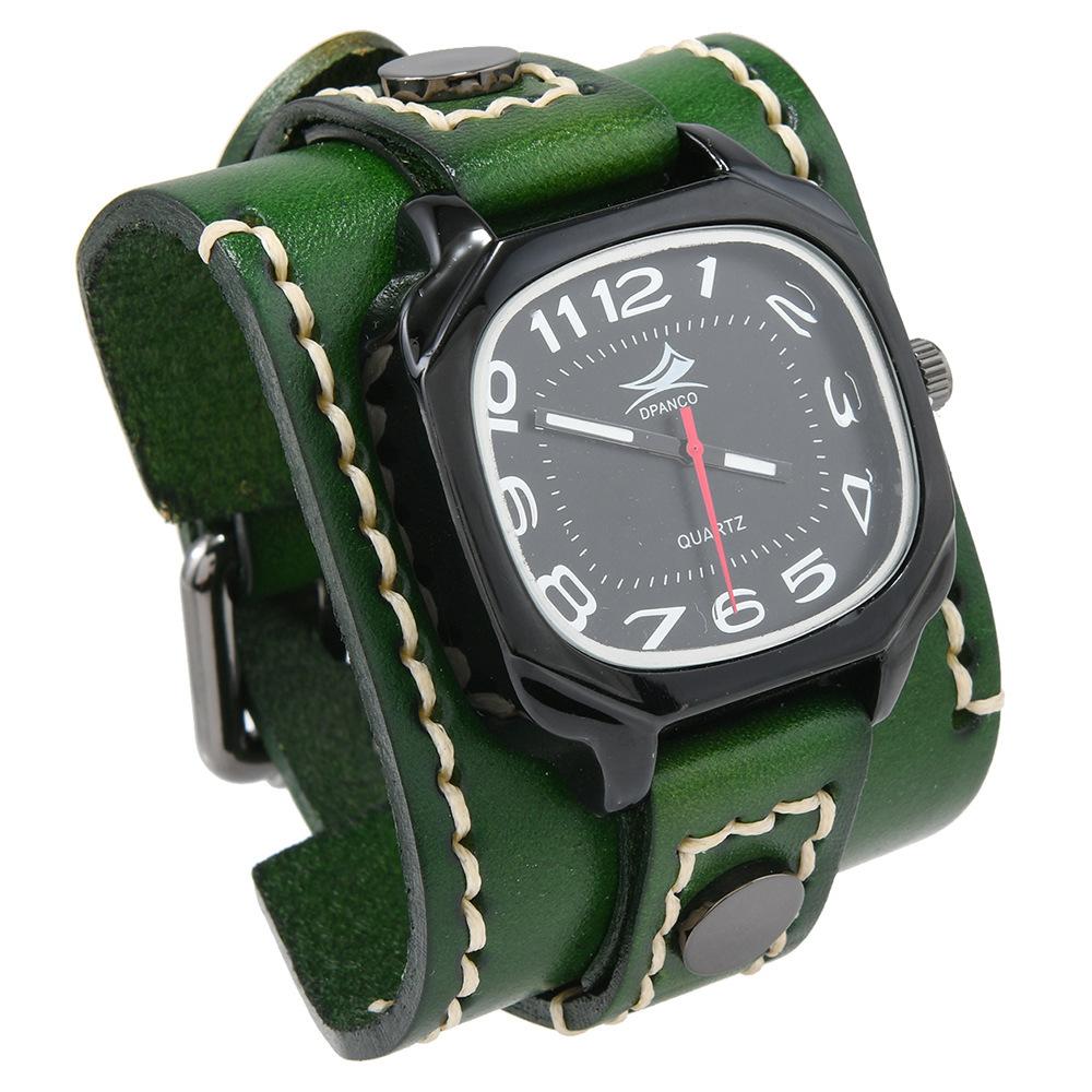 European and American Hot-selling Accessories, New Hand-stitched Retro Cowhide Watch Bracelet, Men's Trend Wide Leather Quartz Watch
