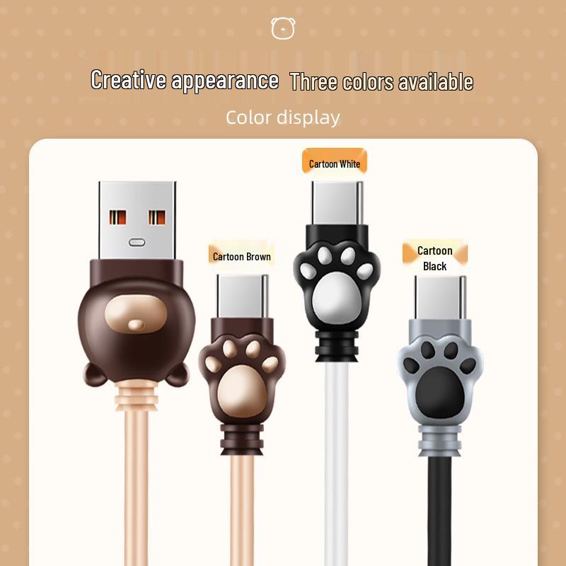 Silicone Type-C 6A Fast Charging Cartoon Cable for Android Huawei Phones