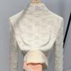 High Neck Base Shirt Women's Crochet Lace Shirt Warm Inner Layer with Thick Velvet Top