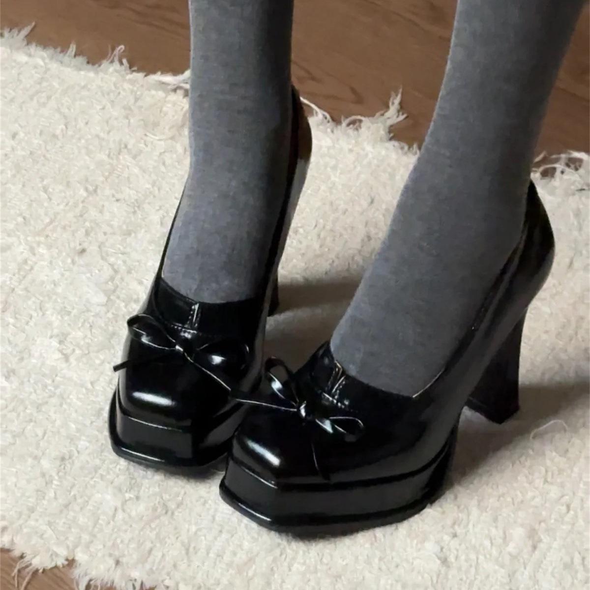 

Spice girl waterproof table black high heels small man not tired feet Mary Jane single shoes 42 чорний