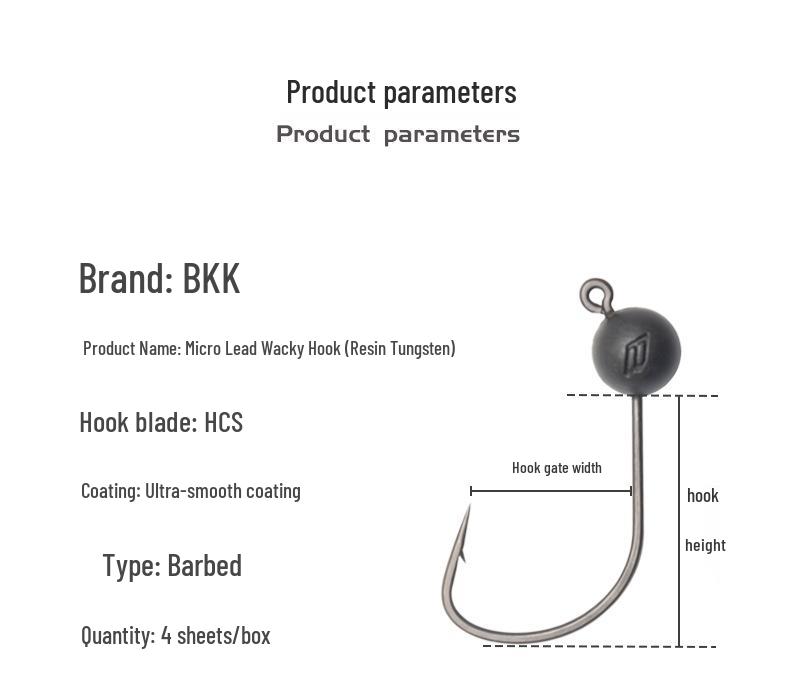 BKK Micro Lead Head Resin Tungsten Inchwacky Lure Hook for Soft Worm Bait - Black Pit Perch.